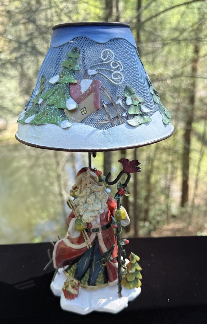 Vtg Home Interior Santa Votive Candle Holder Metal Shade Christmas Decoration